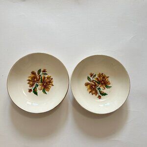 Vintage Crooksville USA yellow flowers Set Of 2 Dessert Plate trinket dish 5.25"